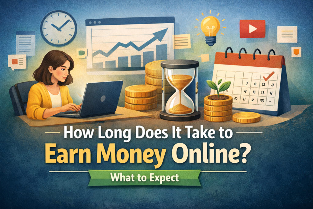 how long does it take to earn money online illustration showing time and gradual progress