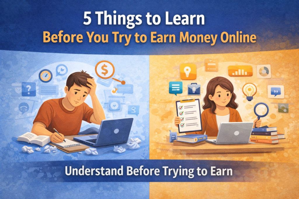 Infographic showing the mindset and foundational understanding needed before earning money online